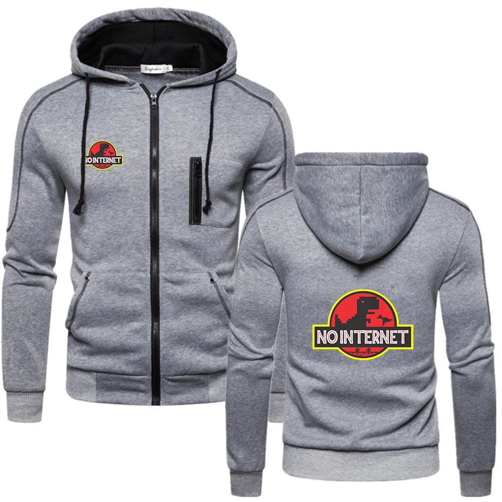 

2025 Spring Autumn No Internet Men's Cartoon Dinosaur Jurassic Offline Park Print Cardigan Hooded Jackets Popular Sports Hoodies