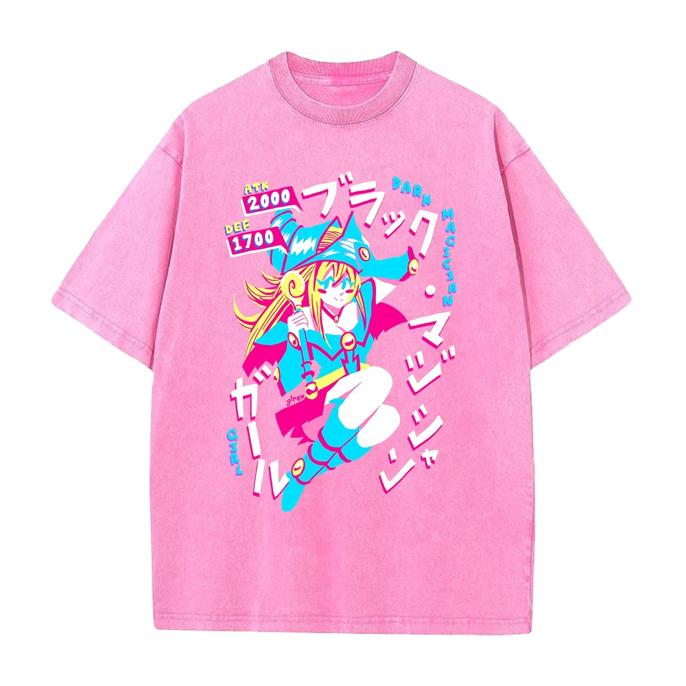 Yu-Gi-Oh! Dark Magician Girl Harajuku T Shirt Vintage Washed Streetwear Men Clothing High Quality Cotton Oversized T-shirt