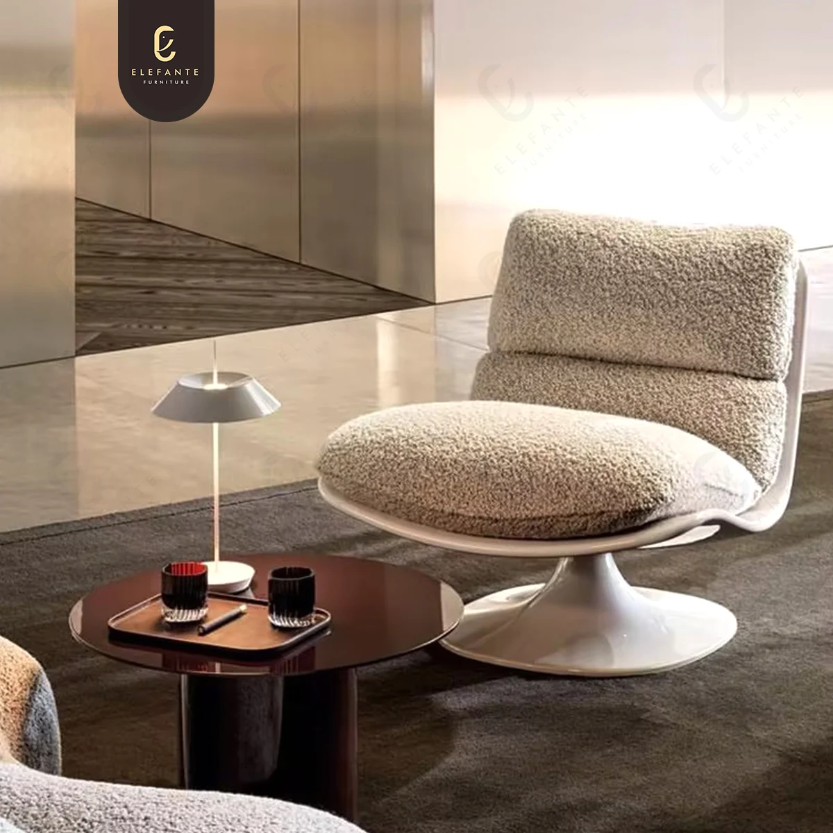 

Italian Minimalist Modern Lounge Chair Luxury Fabric Wood Base Comfort Sponge Lounge Chair for Villa Living Room Furniture