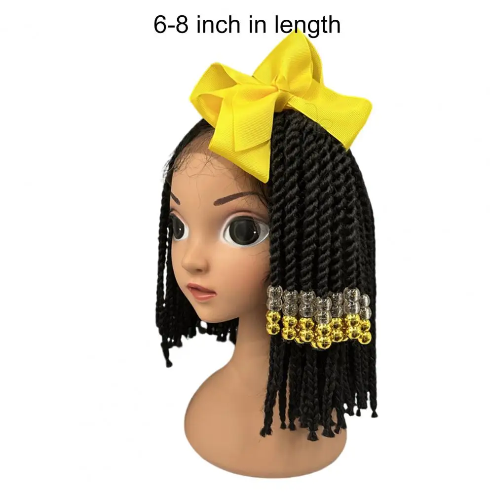 Kids African Ponytail Wig with Colorful Bows Beads High Temperature Wire Children Wig with Beaded Ponytails Hair Decoration Wig