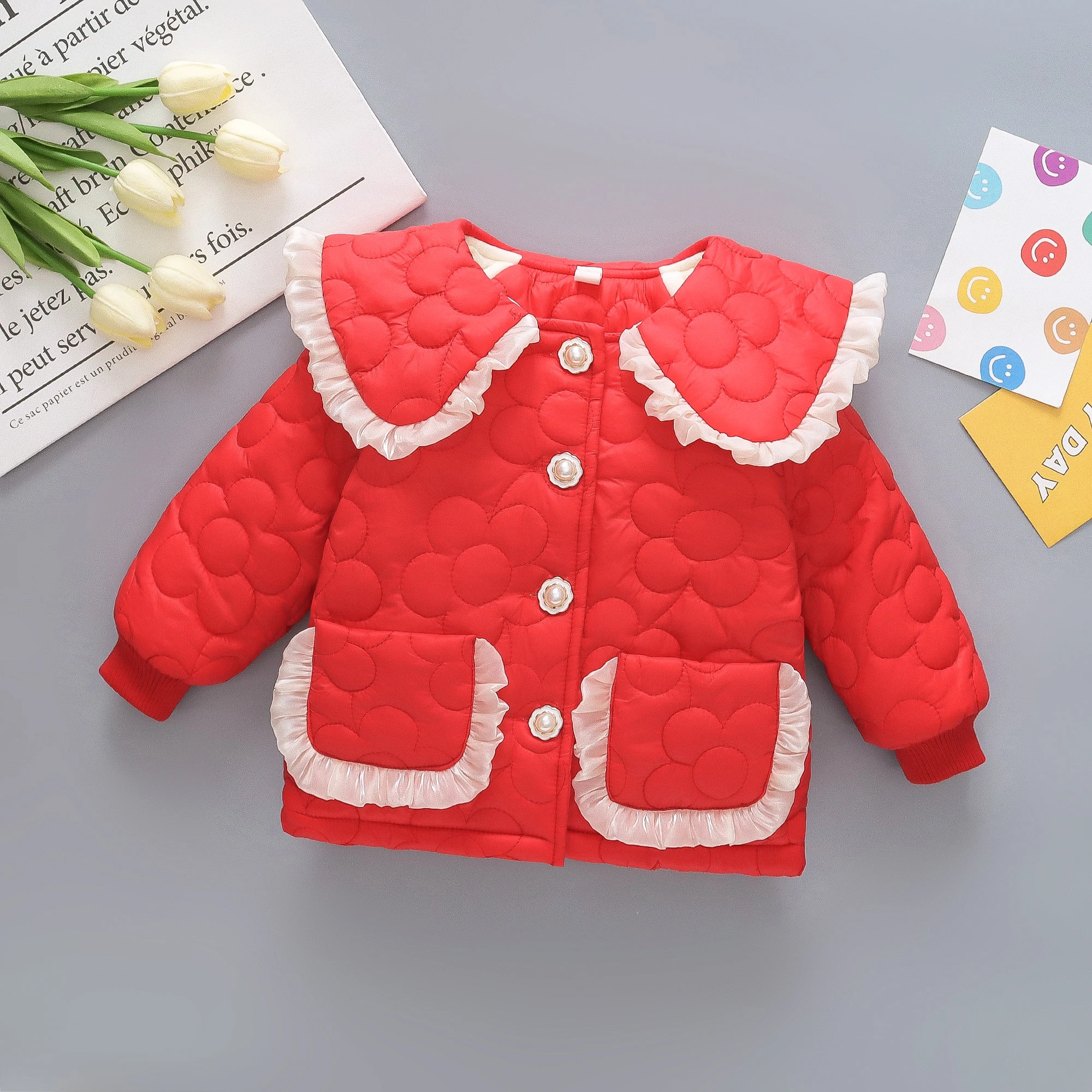 Baby Mädchen Baumwolljacke Herbst und Winter Mädchen einfarbige Revers Baumwolljacke süße dicke Baumwolljacke für Mädchen