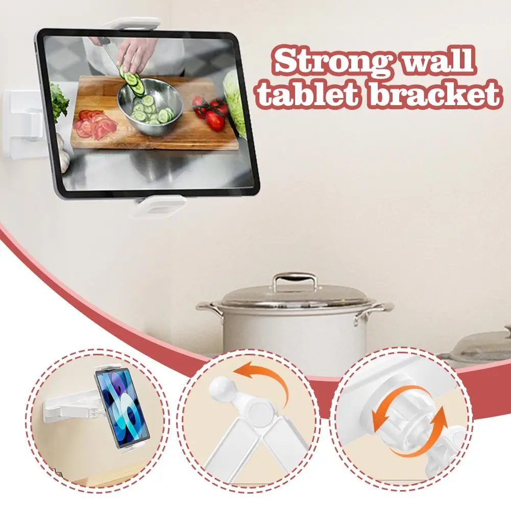 Wall Mount Tablet Stand Adjustable Stretchable Cell Phone Punch Free Wall Holder For Bracket For Bathroom Bedroom Kitc V4b9