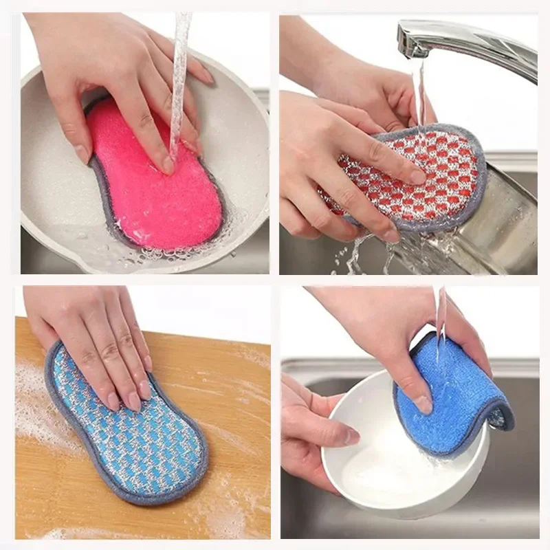 Double Side Dishwashing Sponge Dish Washing Brush Pan Pot Dish Clean Cloth Reusable Kitchen Scouring Pad Home Cleaning Tool