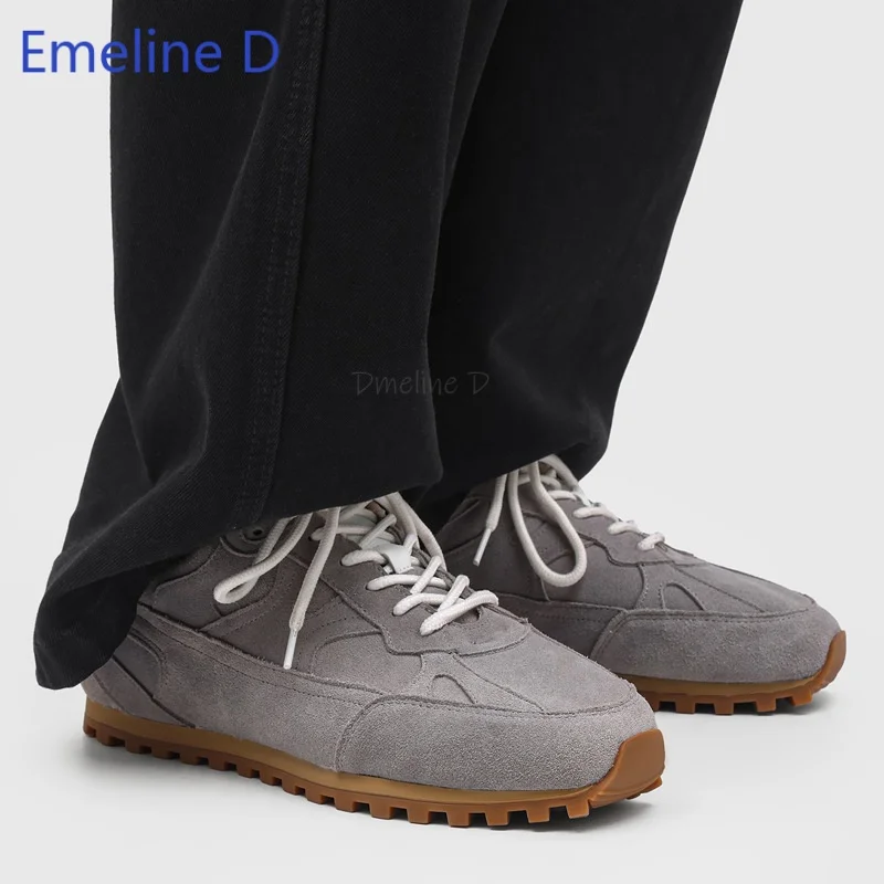Mens Casual Retro Trainers Matte Suede Material Rounded Toe Slim Low Profile Silhouette Commute Street Flat Casual Shoes