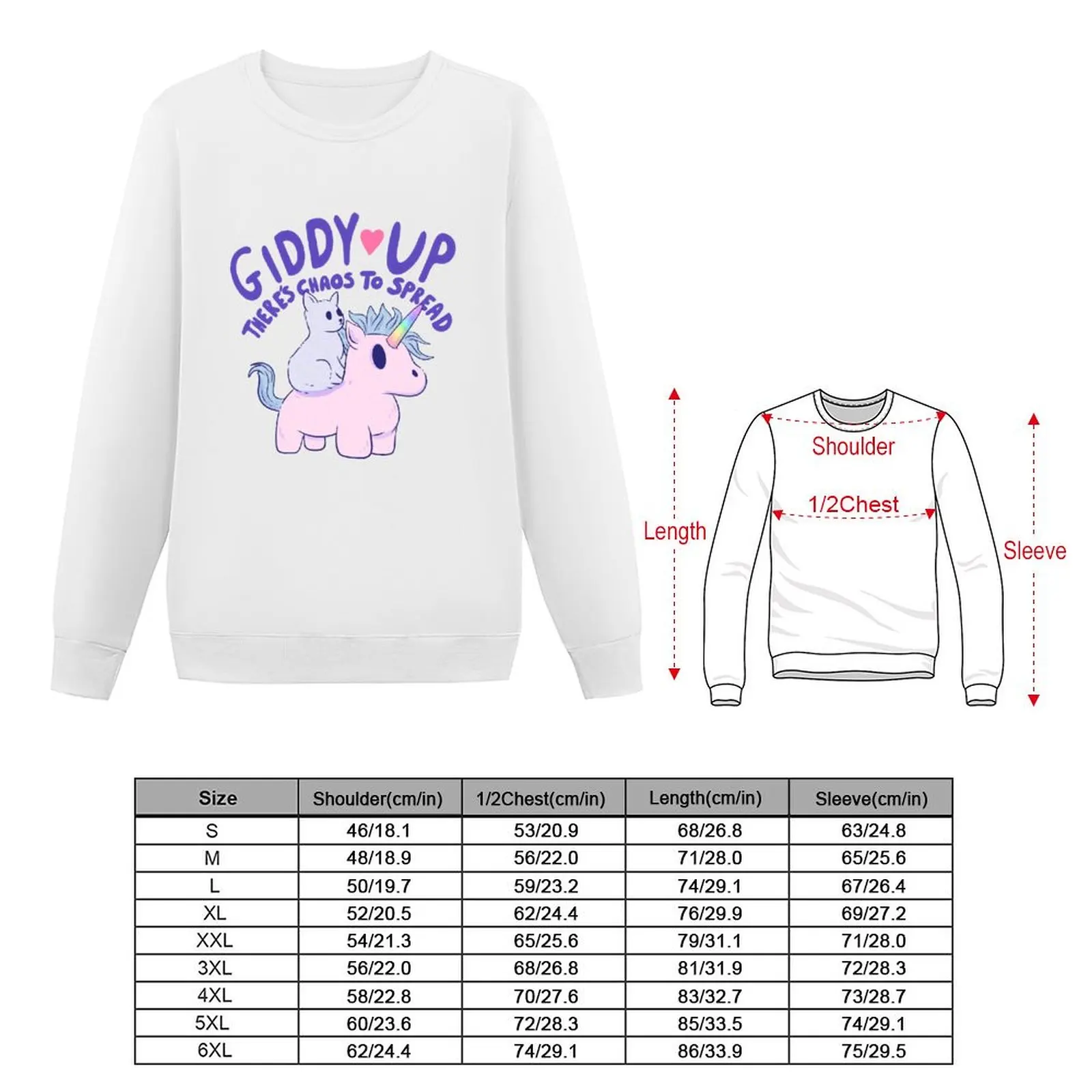 Cute Cat Riding Unicorn - Giddy Up, There’s Chaos to Spread Sweatshirt winter clothes graphic sweatshirts