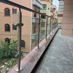 High quality glass stair railing / balcony railings balustrade with wood top handrail