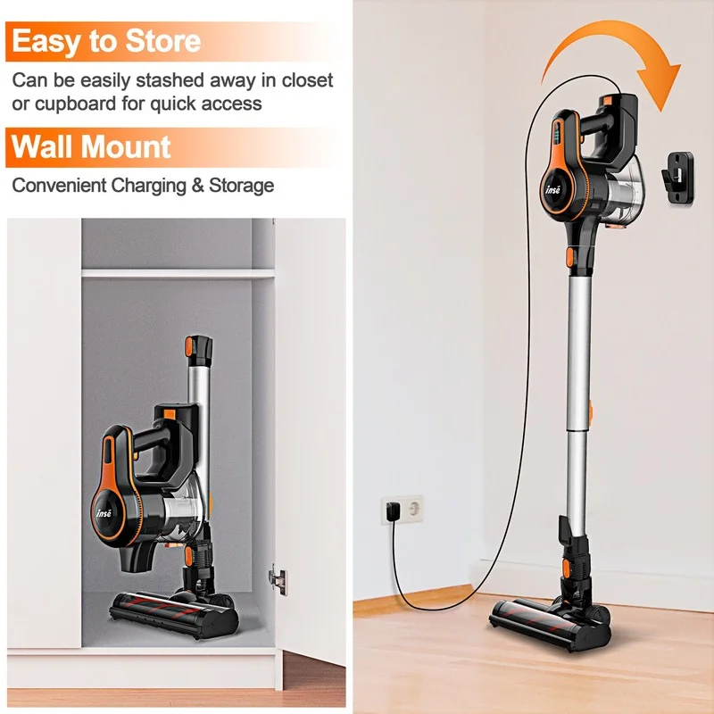 مكنسة كهربائية INSE 23Kpa بدون أسلاك موديل S600 عصا مكنسة كهربائية مع 45 دقيقة بحد أقصى وقت تشغيل طويل محمولة باليد للاستخدام المنزلي