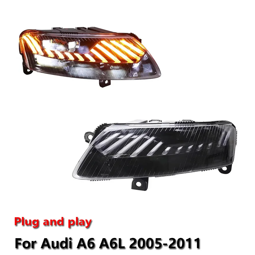 

Светодиодные фары для Audi A6 A6L 2005-2011 с ДХО, стоп-сигналом и указателем поворота, установка Plug and Play