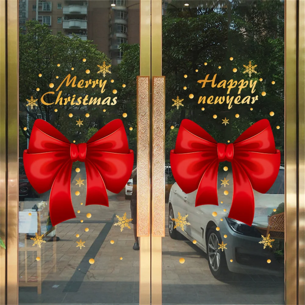 Christmas Red Bows Sticker Wide Usage Glass Decals for Window Glass Door Tile Wall Mirror TUE88