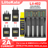 Liitokala Lii-L4 Lii-L2 Lii-402  Lii-202  5V EU AU US UK Plug for 3.7V 18650 18350 26650 18490 14500 21700 Battery Smart Charger