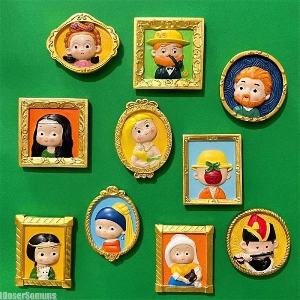 

6PCS DIY Van Gogh Mona Lisa Refrigerator Magnet Cute Cartoon Famous Painting 3D Resin Home Decoration Magnetic Sticker