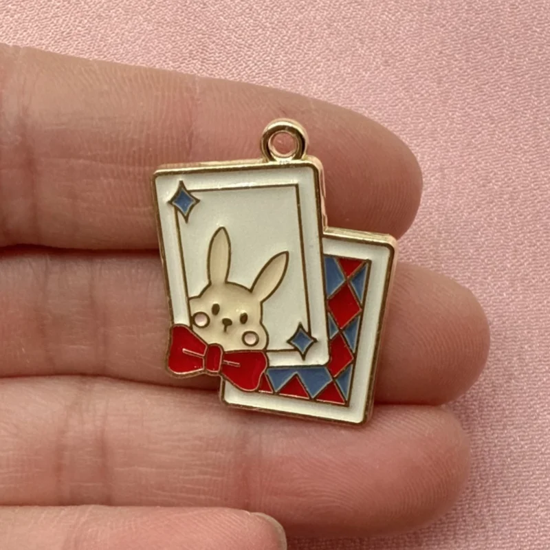 10pcs alloy drip oil cat rabbit poker pendant, DIY jewelry making earrings, keychain accessories