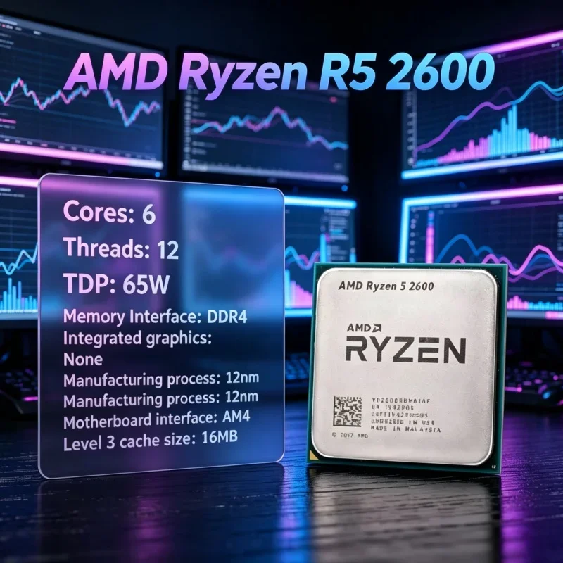 Processador de Desktop AMD Ryzen 5 2600 AM4 6C12T 65W 16MB Cache DDR4 CPU para PC Gamer Compatível Sem Placa Gráfica Integrada