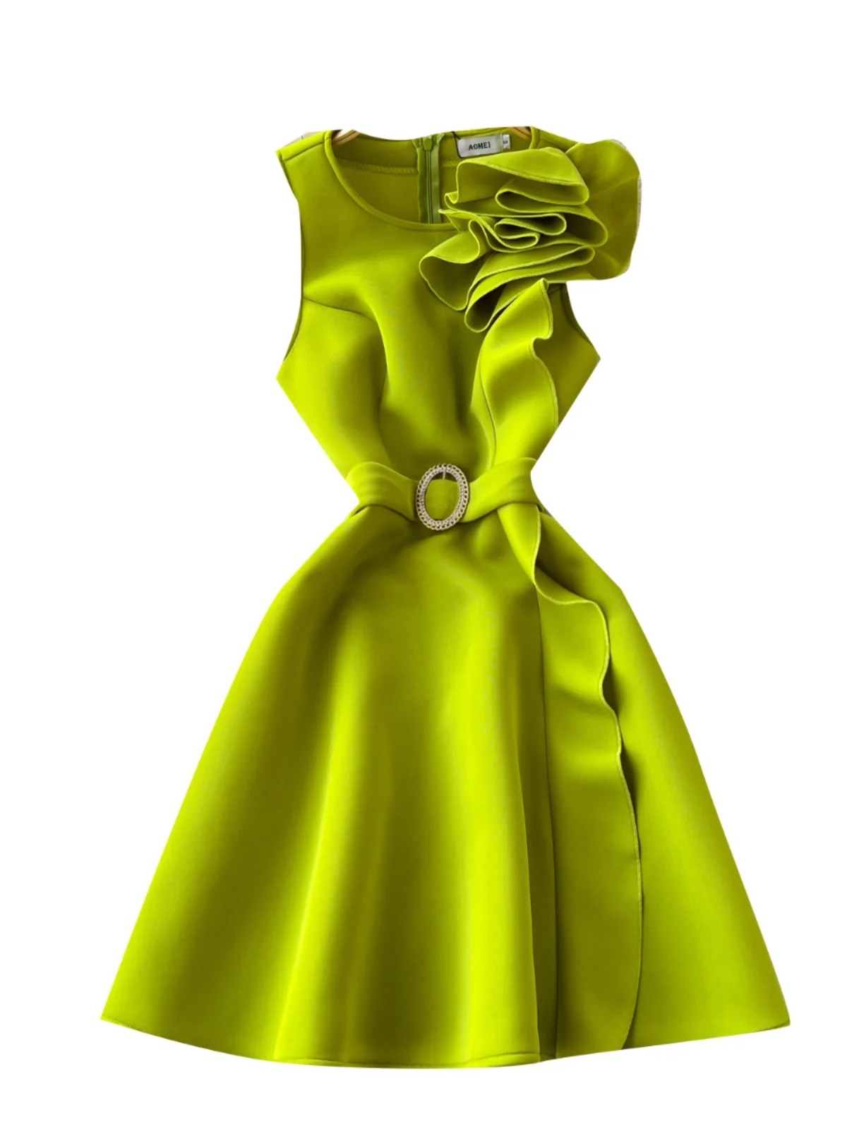 E Vestido de Mujer sin Mangas con Cuello Redondo, Falda Ajustada y Evase, Cintura Alta, Estilo Coreano, para Ir al Tra...