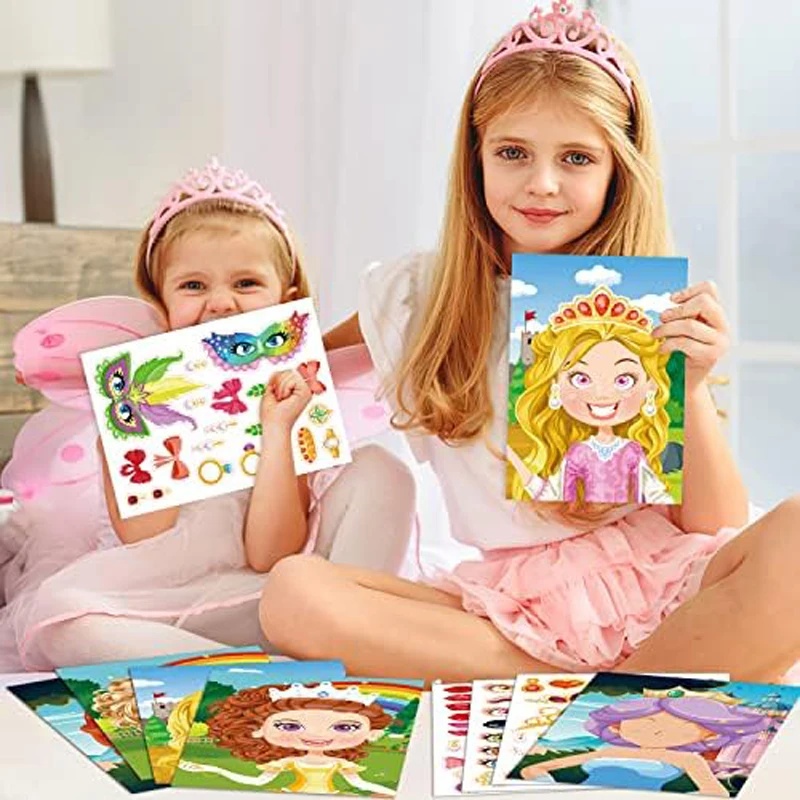 จิ๊กซอว์แบบต่อประกอบแสนสนุกสำหรับเด็กเจ้าหญิง10แผ่นสติกเกอร์จิ๊กซอว์การ์ตูน DIY ของเล่นฝึกการรู้จำเด็ก
