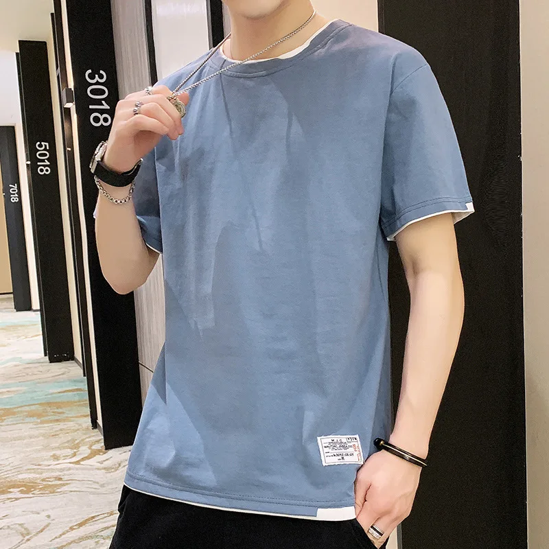 

Футболка с коротким рукавом 2024 летний пуловер с круглым вырезом модный Мужской Топ корейский Универсальный простой низ