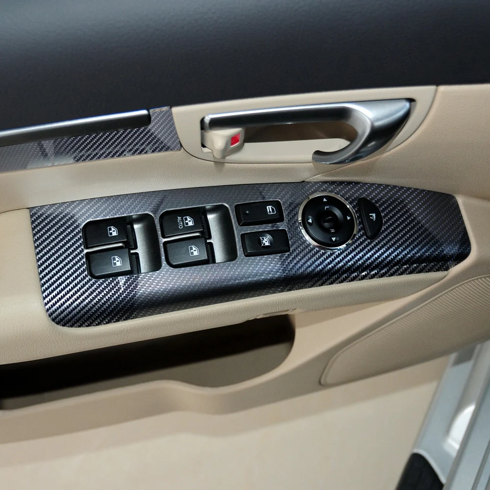Car Styling Black Carbon Decal Car Window Lift Button Switch Panel Cover Trim Sticker 4 Pcs/Set For Hyundai Santa Fe 2006-2012