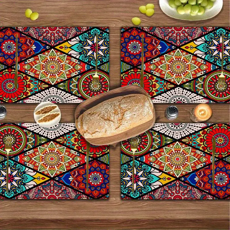 4Pcs, Bohemian Placemats, the Best Placemats, Washable, Suitable for Holiday Parties, Home Decor, Kitchen Tables, Rectangular Dining Rooms, Make Your Dining Room and Kitchen More Beautiful, Birthday Gifts and Housewarming Party Gifts for Family and Friends