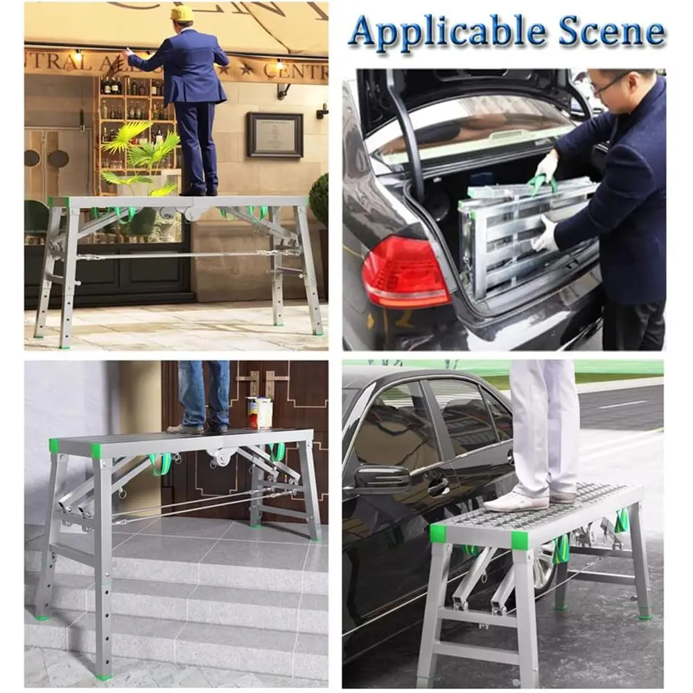 Adjustable 5-Gear Folding Scaffold Tower with 15.7 Wide Work Platform for Home Improvement & Maintenance, 180x40cm