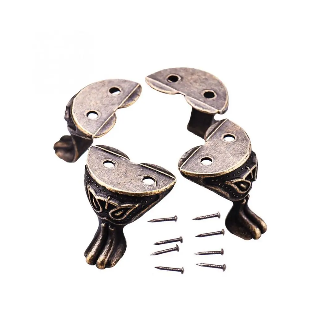 4Pcs Antique Case Decorative Protector Hardware Furniture Part Leg Feet Corner Furniture Leg