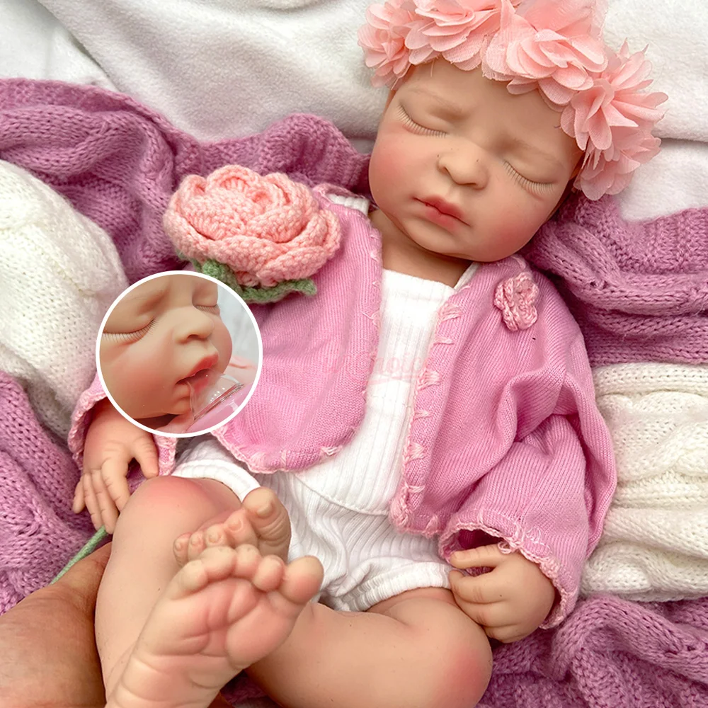 17Inch Realistic Silicone Reborn Doll Handmade Art Doll Cute Sleeping Newborn Open Mouth Silicone Reborn Doll For Christmas Gift