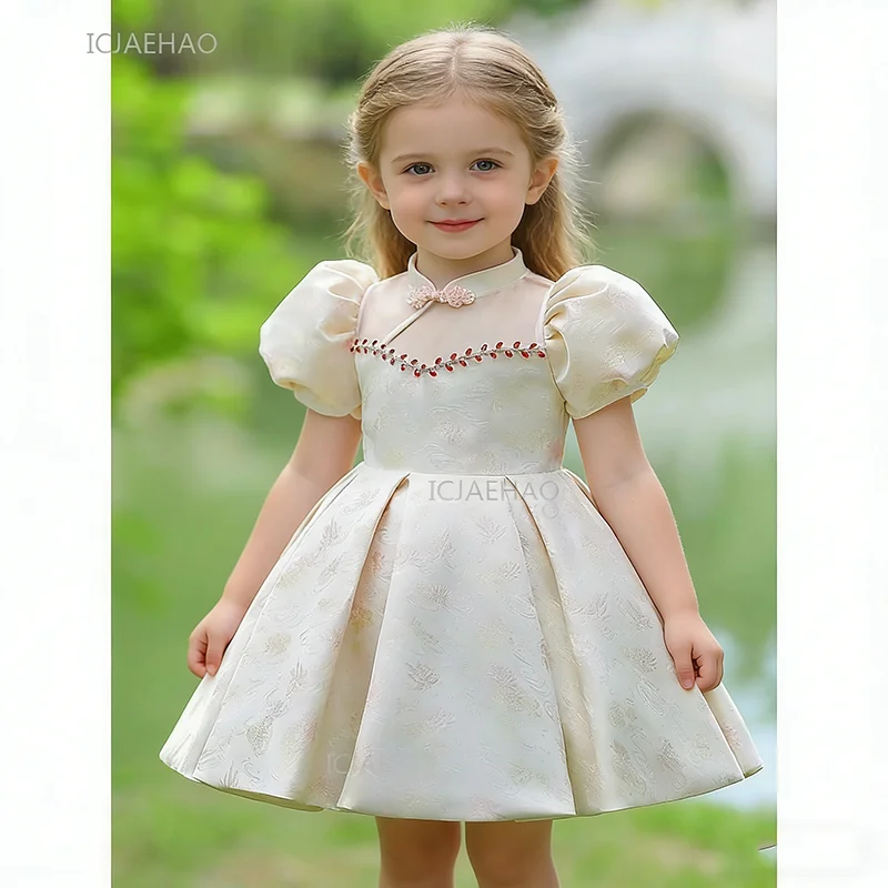 

Праздничное платье для девочки в китайском стиле с пышными рукавами, нарядное платье принцессы для дня рождения, для малышей, для торжественных мероприятий