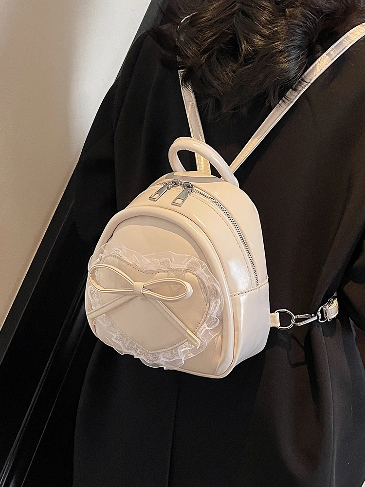 Women's Bags Trend 2025 Autumn Winter New Fashion PU Zipper Sweet Travel Backpack Solid Color Heart Pattern Korean Popular Bag