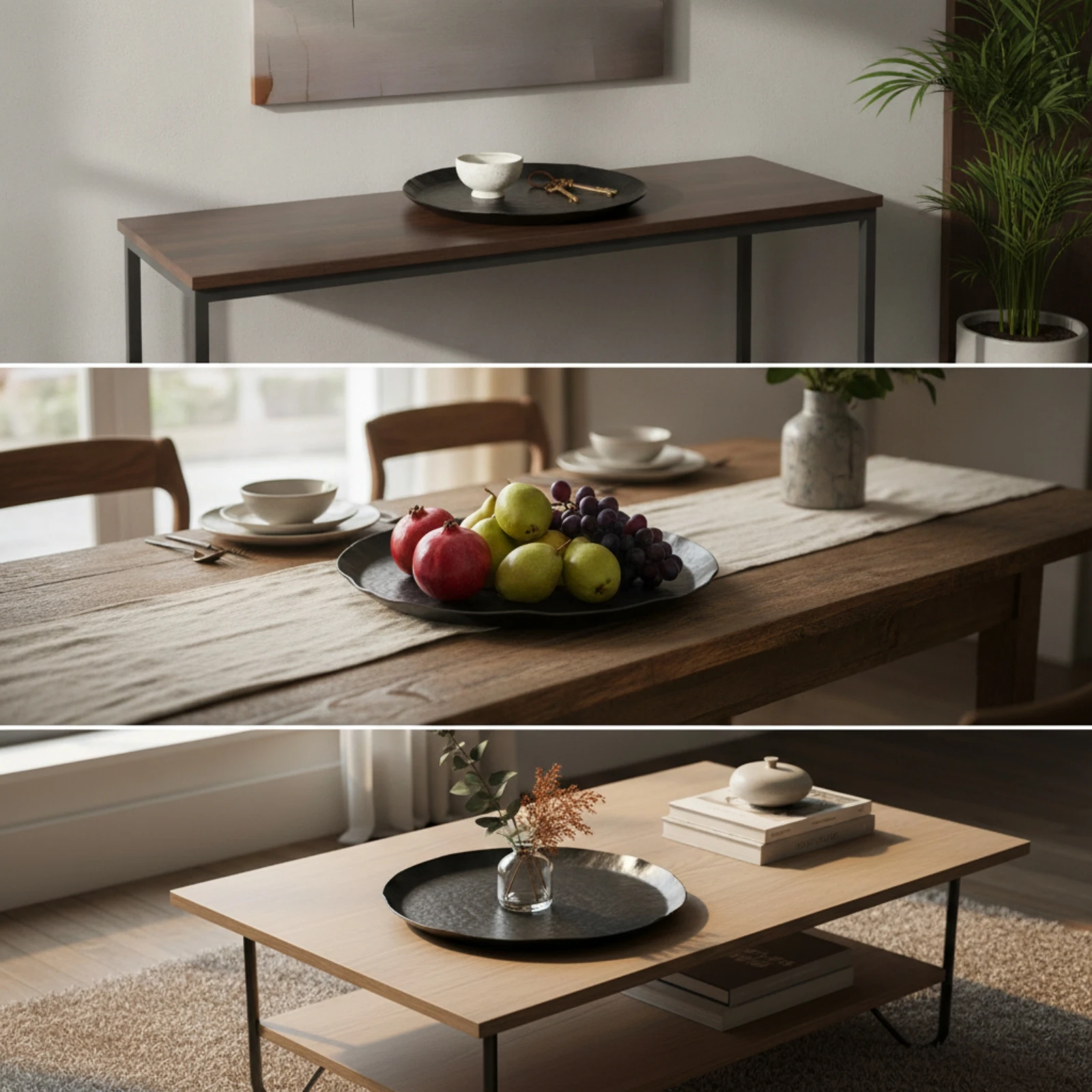 Metal Tray with Hammered Finish Textured Aluminum Tray Serving Platter Lightweight for Coffee Table, Sideboard