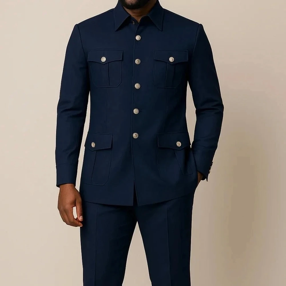 

Suits For Men Single Breasted Stand Lapel Slim Fit Male Clothing Groom Prom Daily Formal Custom Outfits 2 Pcs Jacket+Pants