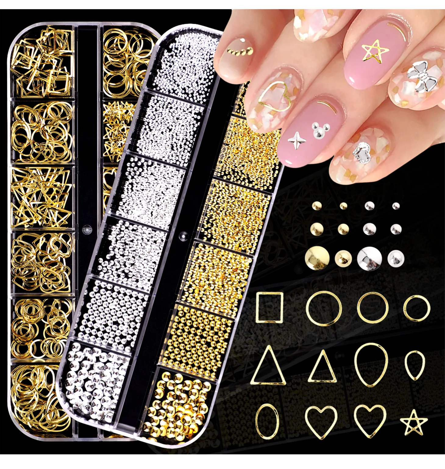 

12Grids Alloy Metal Nail Rivets Charms Nail Rhinestones Style Moon DIY Studs Decoration Accessories