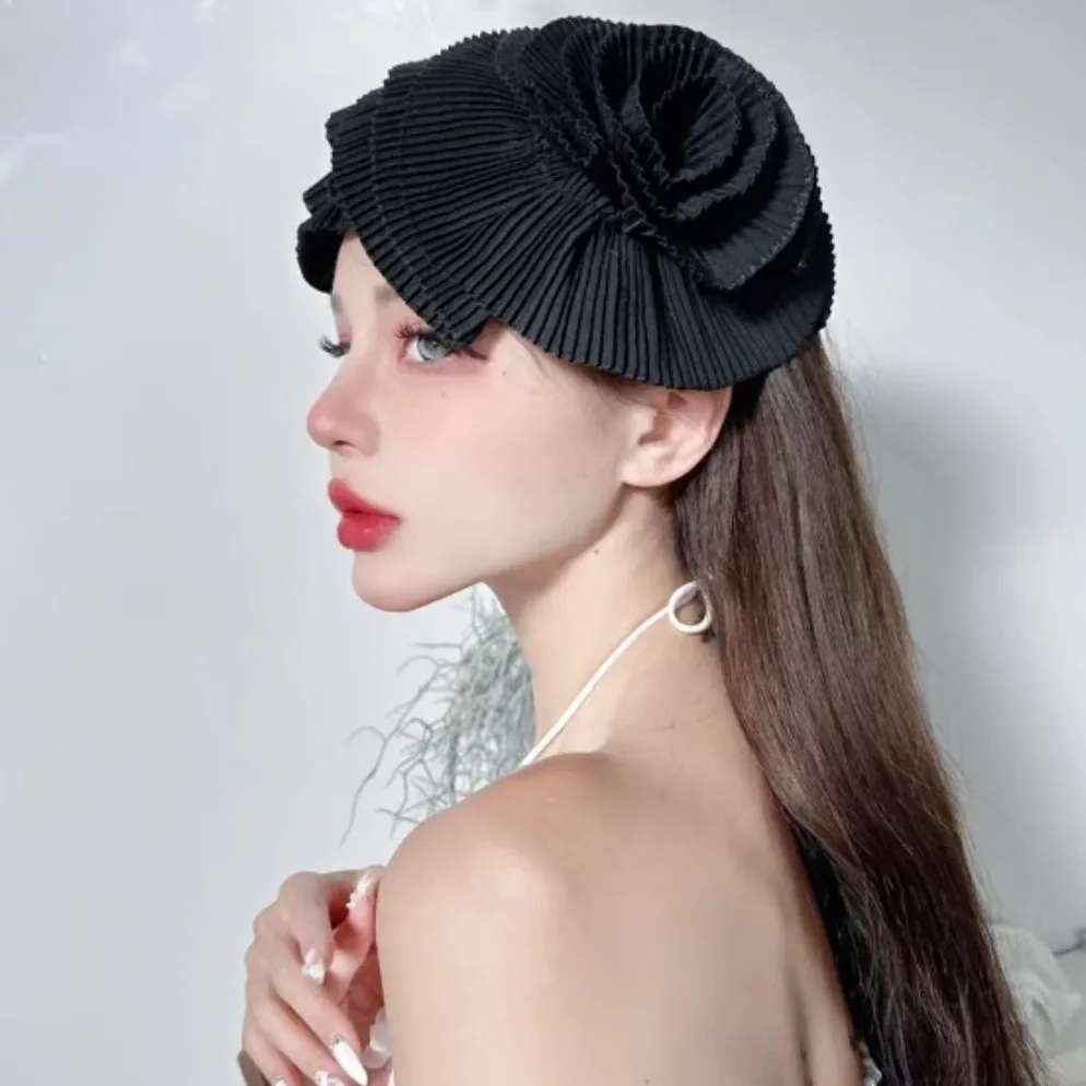 

Elegant Wide-Brimmed Hat - Premium Face-Slimming Design with 3D Flower Bow