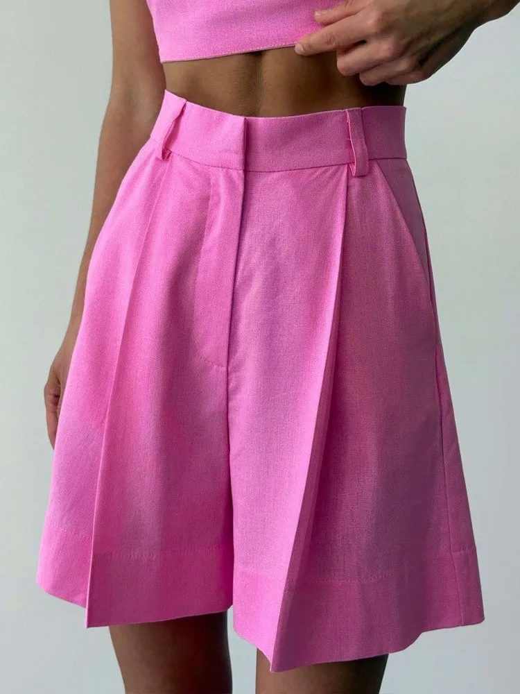 Casual Linen Wide Leg Shorts Loose Fitting Slimming High Waist PU Fabric Formal Pants Suitable for Middle-Aged Women