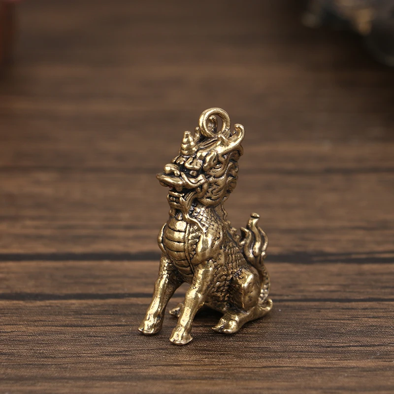 Qilin Luck Animal Fengshui Vintage Statue Figurine Wealth Brass Decor Prosperity Chinese Style Ornament