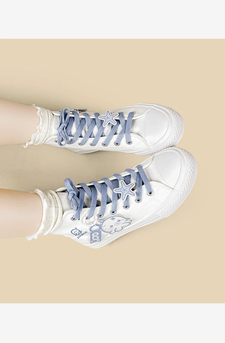 Amy und Michae Kawaii Damen-High-Top-Sneaker aus Segeltuch, niedlicher Oktopus-Cartoon, flache Sohle, Schnürung, tägliche Street-Freizeitschuhe für Mädchen – Detail 6