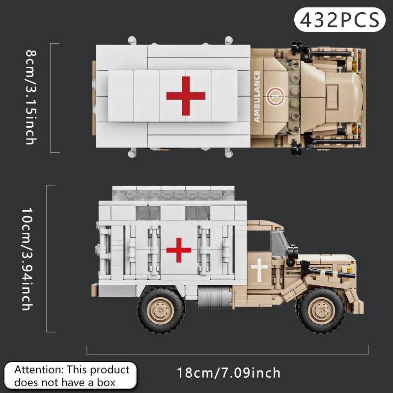 432PCS Opel Lightning Rescue Truck Building Blocks, World War II Medical Vehicle Puzzle Assembly Military Toys, Boys Gift