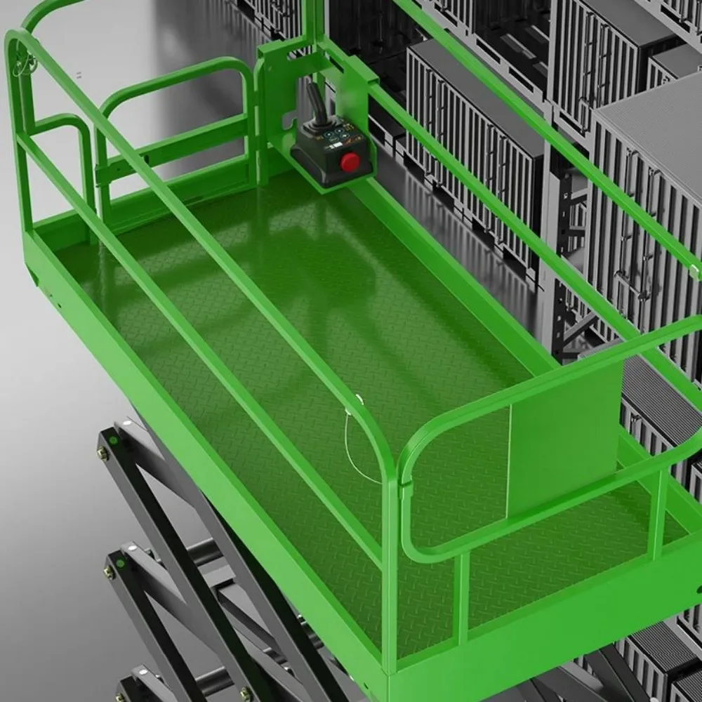 Plataforma de trabajo aéreo con batería eléctrica, elevador de tijera con valla, 8m, 10m, 12m, 14m, 15m de altura de trabajo