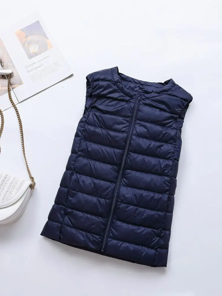 0-10℃ Autumn Winter Women Ultra Light Down Vest Fashion Female Puffy Waistcoat Portable Down Jackets O-Neck Sleeveless Coat 8XL