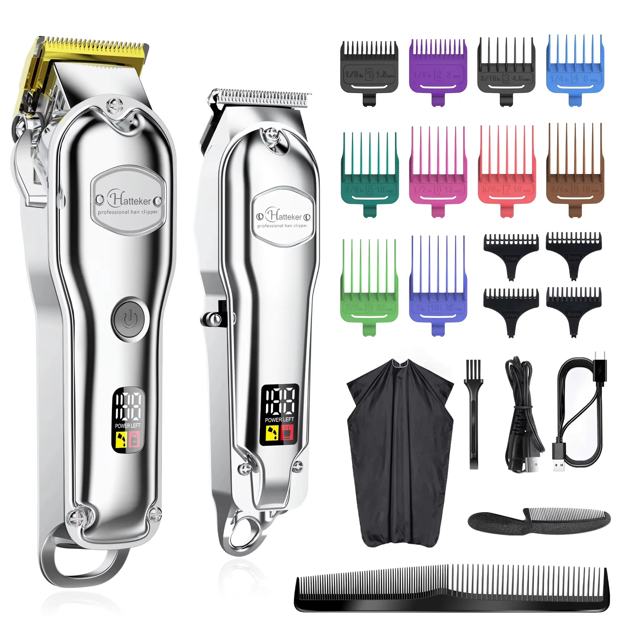 Hatteker Haarschneidemaschine, professioneller elektrischer USB-wiederaufladbarer Friseur-Trimmer, kabelloser Trimmer, Typ C, Zero Gapped Cutting, 2-teiliges Set