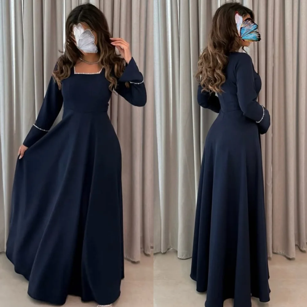 

Customized Classic Elegant Jersey Beading Ruched A-line Square Neck Long Dresses Bespoke Occasion Dresses High Quality Matching