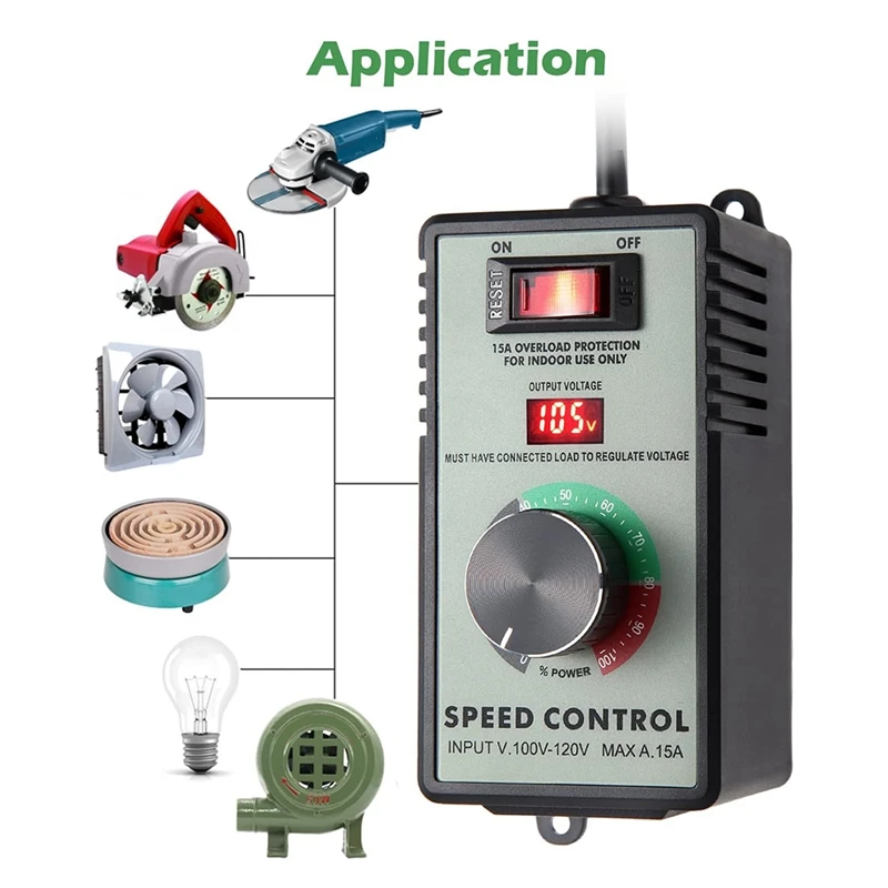 1 Piece AC Motor Speed Controller Plastic As Shown With Overload Protection Switch & Voltage LED Display Screen US Plug