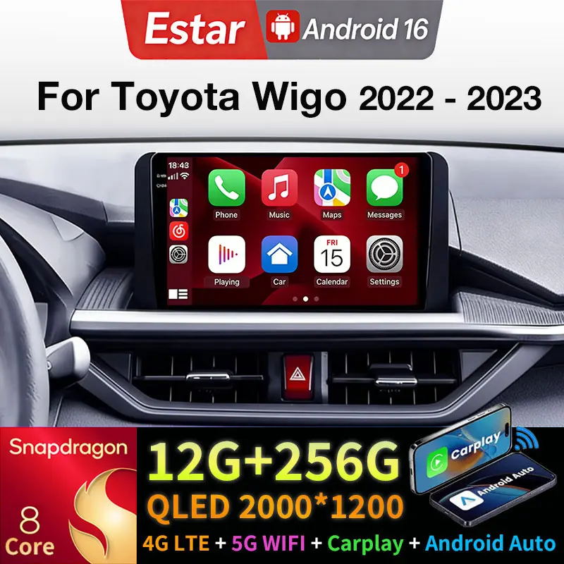 

Автомагнитола Android 16 для Toyota Wigo 2022-2023 с CarPlay, Auto BT, 4G+5G Wi-Fi, мультимедийный видеоплеер, GPS-навигация, стереосистема