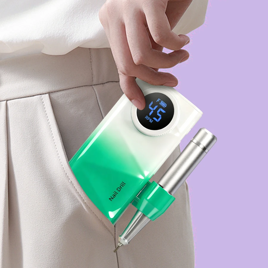 مثقاب أظافر هادئ لاسلكي قابل لإعادة الشحن بجودة الصالونات الاحترافية اللاسلكية 45000 دورة في الدقيقة مزيل طلاء الأظافر آلة حفر الأظافر #4