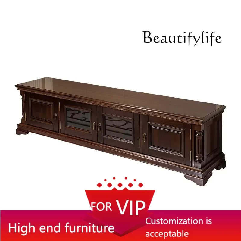 

UP American solid wood TV cabinet retro walnut living room coffee table combination European luxury storage floor cabinet