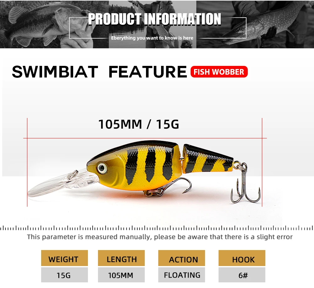 Agoie Deep Diving Wobbler Jointed Swimbait für Barschangeln 105 mm 15 g schwimmende Wobbler mit Rasseln für Hecht-Angelköder – Detail 2