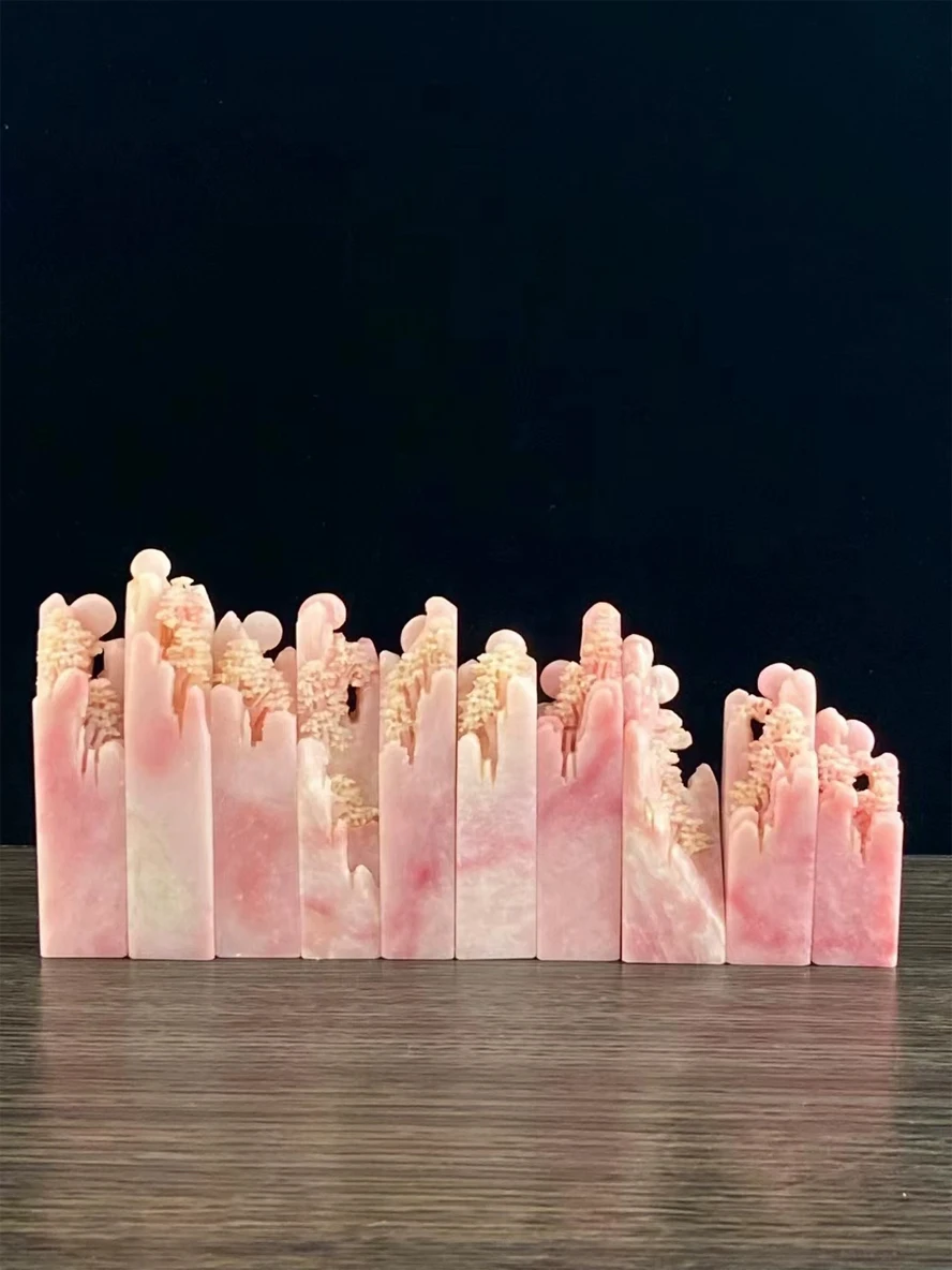Natural Pink Seal Stone, Hand-Carved Stamp Stone | Art Calligraphy & Painting Supplies, Meditation for Spiritual Protection