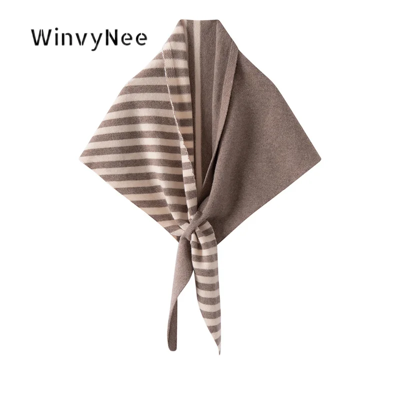 WinvyNee Women 100% Wool Color Block Triangular Shawl Stole Neck Cover Head Wrap Scarf Autumn Winter Warm Cozy Multiuse G1883021