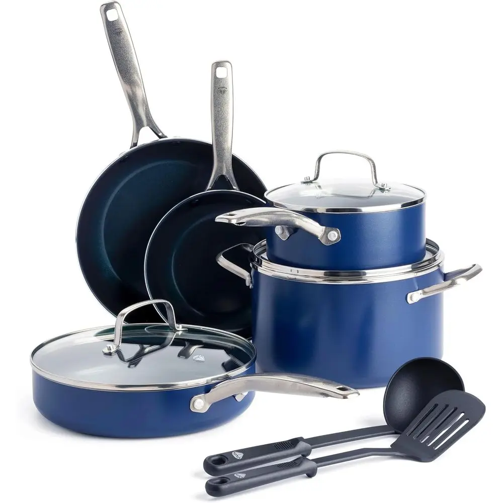 10 Piece Nonstick Cookware t, Diamond Ceic Pots & Pans, Dishwasher & Metal Utensil Sae, Non Toxic PAS-ree, Kitchen Cooking Sauce