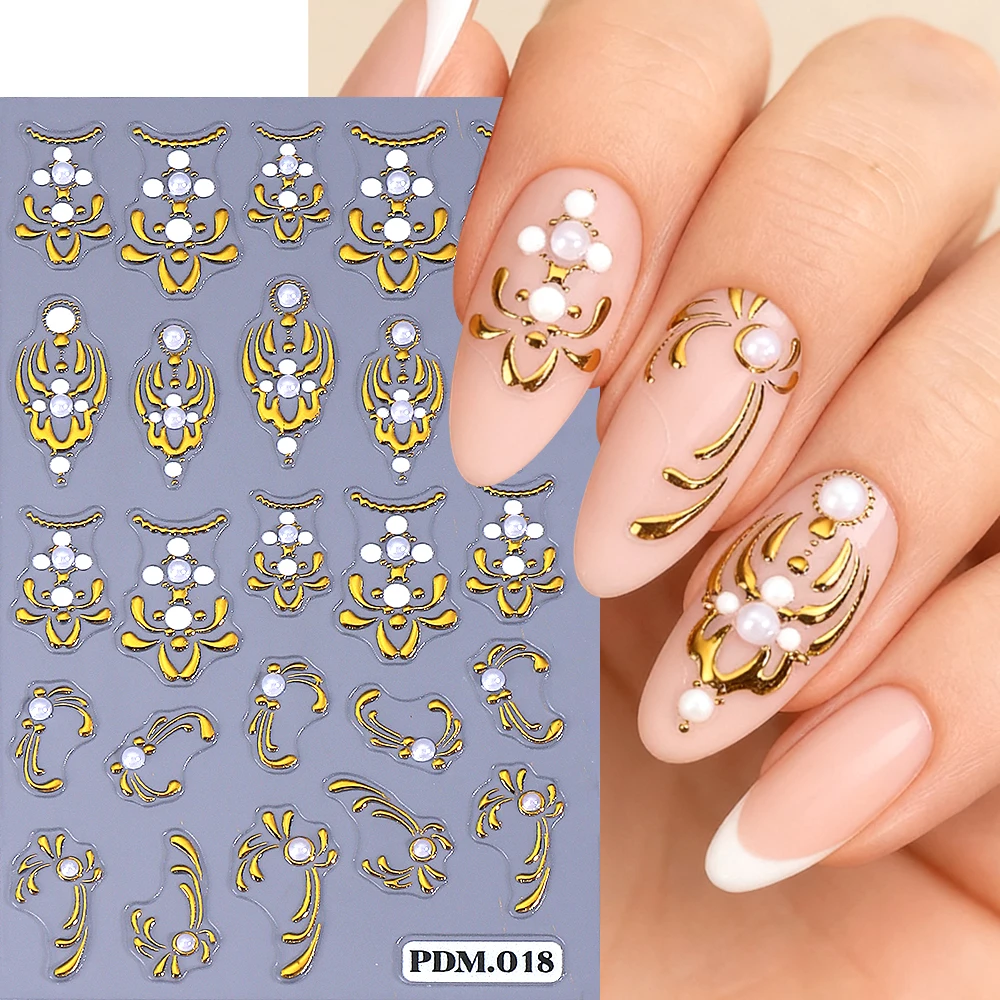 1 قطعة القصر الذهبي ريترو ستايل مسمار الفن ملصقات 5D تنقش ذاتية اللصق اللؤلؤ البتلة الفاخرة مسمار الشارات مانيكير DIY بها بنفسك الديكور