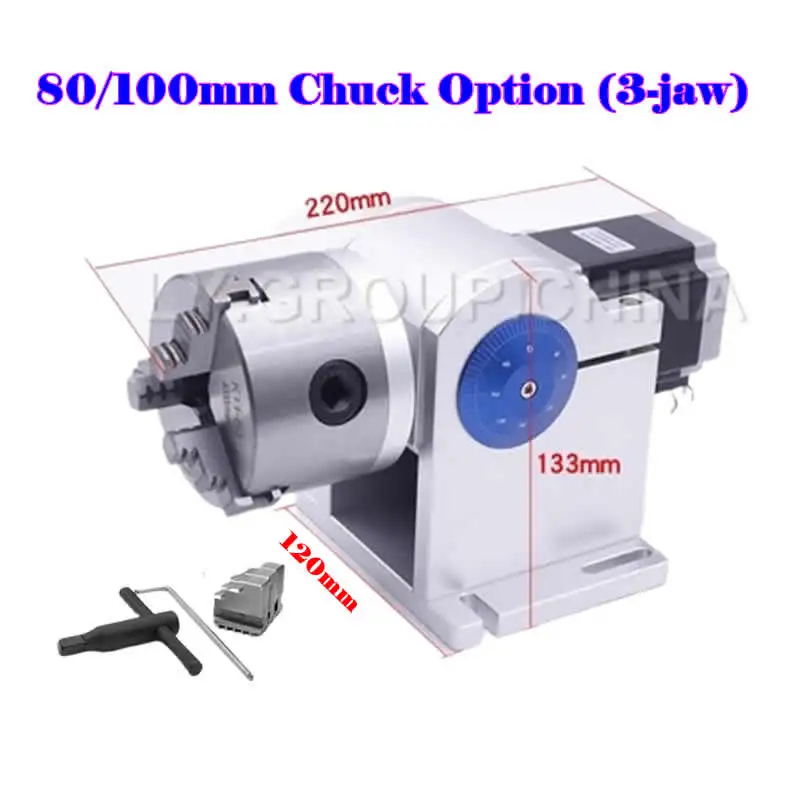 100mm CNC Chuck 3 Jaws Laser Marking Machine Rotary Axis for Fiber CO2 Laser Carving Router Rotate Engraving Welding 80mm