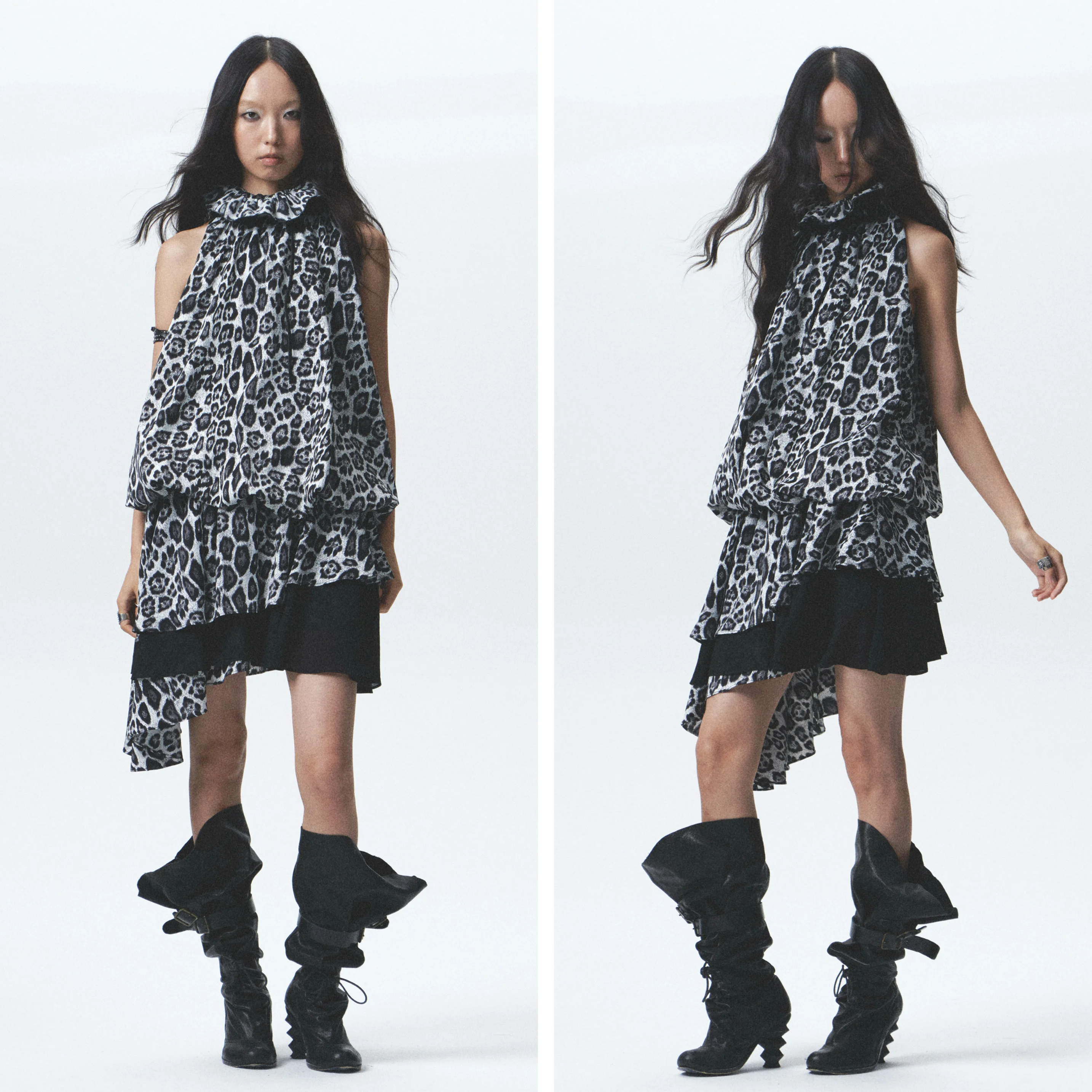 

Свободная юбка без бренда с леопардовым принтом, асимметричным подолом, кружевным воротником, поясом, в уличном стиле, летняя, с цветочным узором